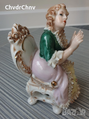 Andrea Sadek статуетка 15см/японска стара порцеланова фигура/барокова дама на стол, снимка 2 - Статуетки - 51513623