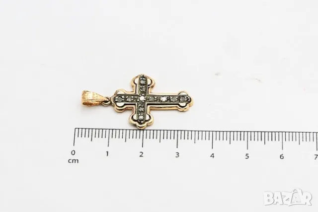 Кръст - 14 карата розово злато с диаманти, снимка 4 - Колиета, медальони, синджири - 47775743