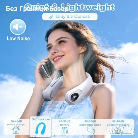 Нов Акумулаторен вентилатор за врат мощно охлаждане LED дисплей тих 5 степени, снимка 3 - Други стоки за дома - 54092355