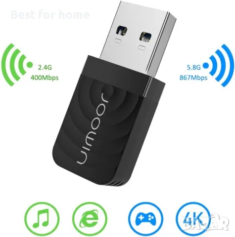 USB WiFi адаптер USB 3.0 1200mbps двубандов мини безжичен мрежов адаптер , снимка 2 - Друга електроника - 56132880