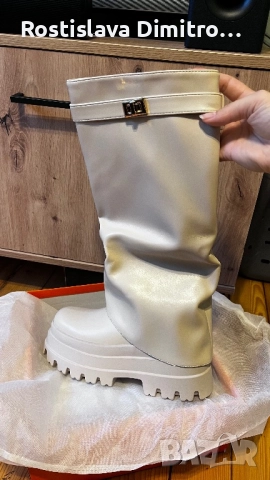 Бежови ботуши, снимка 4 - Дамски ботуши - 52452107