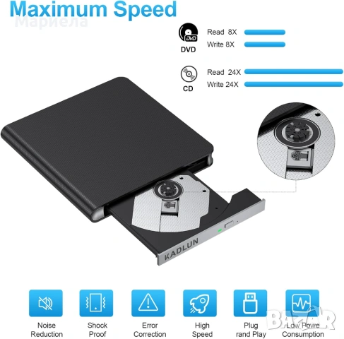 Външна DVD Записвачка / DVD устройство, USB 3.0 CD/DVD, снимка 4 - Друга електроника - 54250807