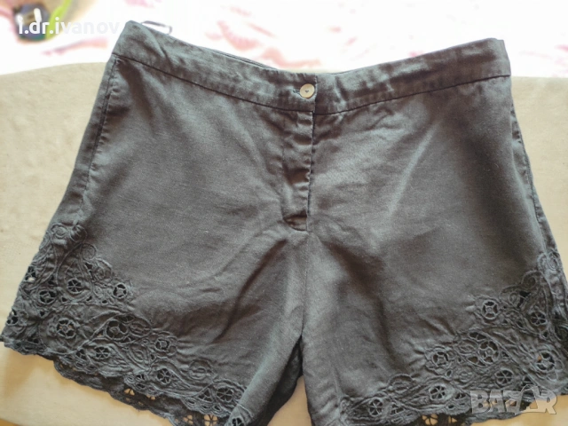 черни къси ленени панталонки с дантела, снимка 4 - Къси панталони и бермуди - 54177709