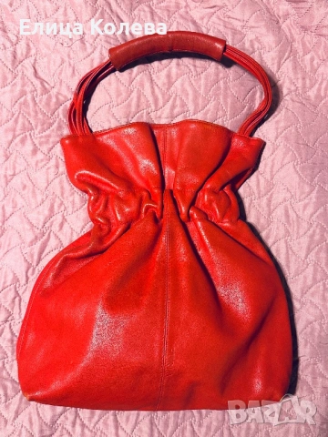 Furla червена дамска чанта естествена кожа