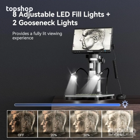 TOMLOV DM9 7" цифров микроскоп: 1080P 1200X увеличител за монетен микроскоп, 12MP ултрапрецизен ..., снимка 7 - Друга електроника - 52946995