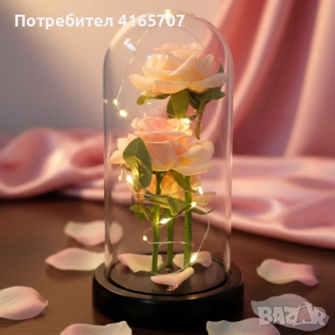 Декоративни рози в прозрачен купол и елегантна опаковка