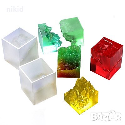 3D двустранен разполовен квадрат с вдлъбнатина имитация планина скала силиконов молд форма смола, снимка 4 - Форми - 37394270