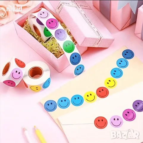 100 бр цветни Емотикон Smiley Еможи Emoji малки самозалепващи лепенки стикери за ръчна изработка , снимка 3 - Други - 48045306