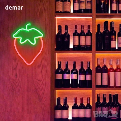 WIOSOUL LED Неонова табела с форма на ягода, 18,5x25 см, батерии или USB, снимка 9 - Лед осветление - 51189124