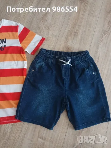 Сет тениска и къси дънкови панталони размер 134 - 140 см, снимка 4 - Детски комплекти - 49752313