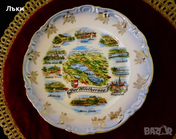 Рисувана чиния баварски порцелан,злато,опалин,барок.