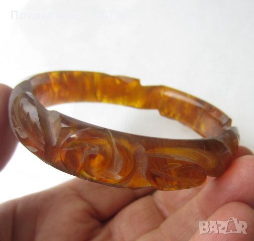 резбована гривна цвят келибар, снимка 2 - Други ценни предмети - 29276661