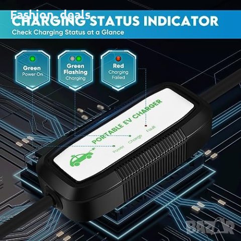 Нов Водоустойчив EV Заряден Кабел  за кола FNRIDS, 3.3KW, LED Индикатори, 6м, снимка 6 - Аксесоари и консумативи - 42827187