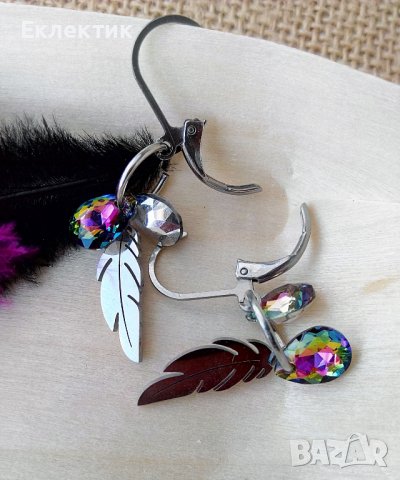 Обеци с висулки от неръждаема стомана и кристалчета, снимка 8 - Обеци - 38013916