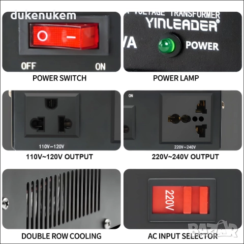 500W 220V към 110V Тороидален Трансформатор/Преобразувател на напрежение, снимка 4 - Друга електроника - 52046970