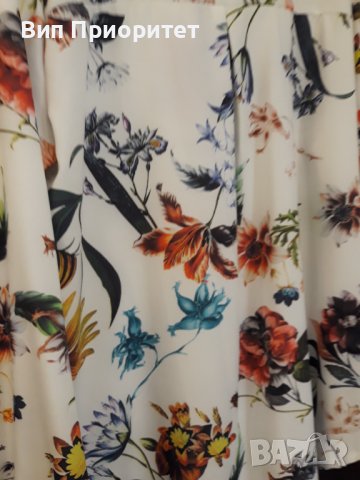 Бяла риза с пъстър принт, дълъг ръкав, официална, коприна, със закопчаване отпред, снимка 11 - Ризи - 37408068