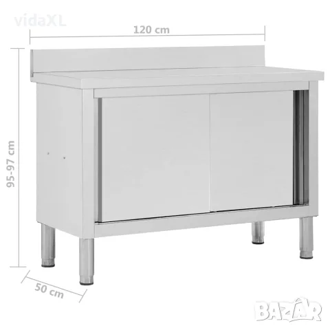 vidaXL Работна маса с плъзгащи врати, 120x50x(95-97) см, инокс, снимка 7 - Работни маси и бюра - 56147594