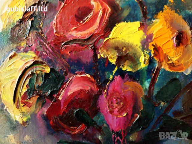 Kартина "Ваза с цветя" 1987 г., худ. Танчо Кунев (1930-2010), снимка 5 - Картини - 40731906