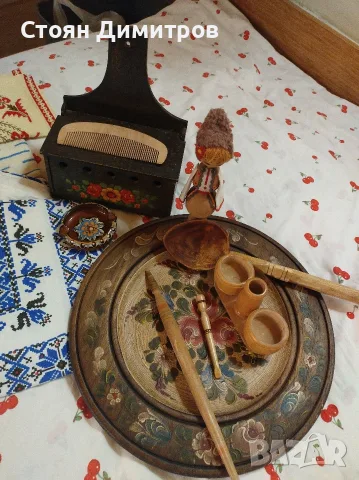 Стари-нови старинки, здрави,покривки,дървена рисувана чиния,лъжица,вретено,солница,кутия рисувана кр, снимка 8 - Колекции - 55717296