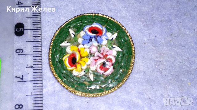 Стара ПОЗЛАТЕНА ФЛОРАЛНА РЕТРО АРТ БРОШКА РЪЧНО ИНКРУСТИРАНИ КЪСЧЕТА ВЕНЕЦИАНСКО СТЪКЛО МУРАНО 34561, снимка 9 - Антикварни и старинни предмети - 39072329
