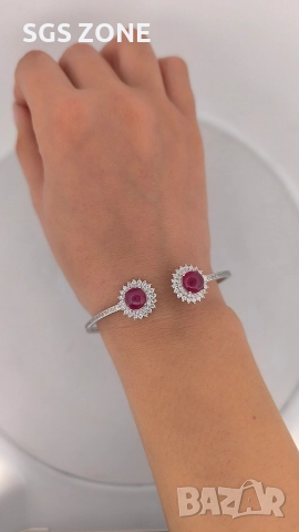Стилна сребърна гривна с рубин, снимка 8 - Гривни - 52750348