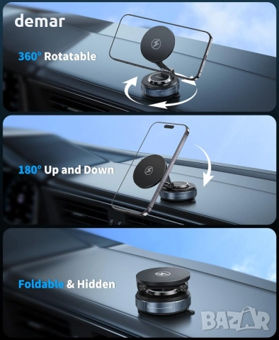 Зарядно за кола Beeasy за Magsafe, вакуумна вендуза, 360° регулируемо, 15W, снимка 6 - Безжични зарядни - 51544072