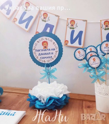 Украса За бебешка погача на тема Лъвче за близнаци , снимка 3 - Други - 37555214