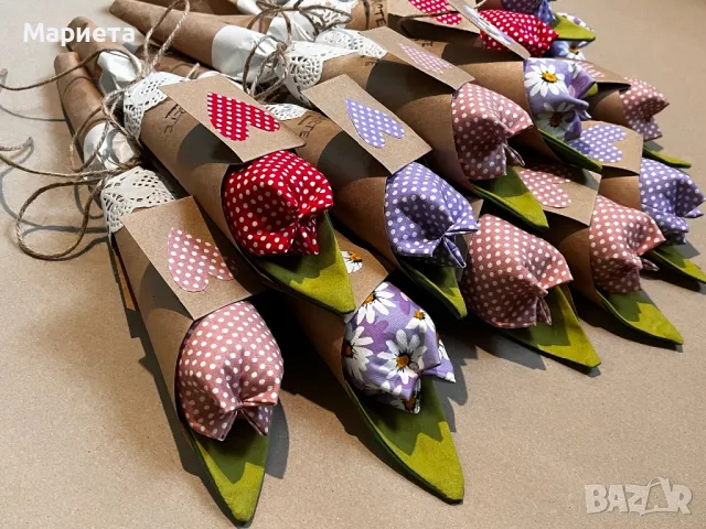 Лалета Текстилни Цветя Ръчна Изработка Букет Лалета , снимка 6 - Декорация за дома - 49317859