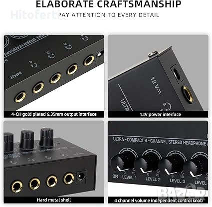 Ултракомпактен 4-канален стерео усилвател за слушалки MICROAMP HA400, снимка 2 - Ресийвъри, усилватели, смесителни пултове - 54347131