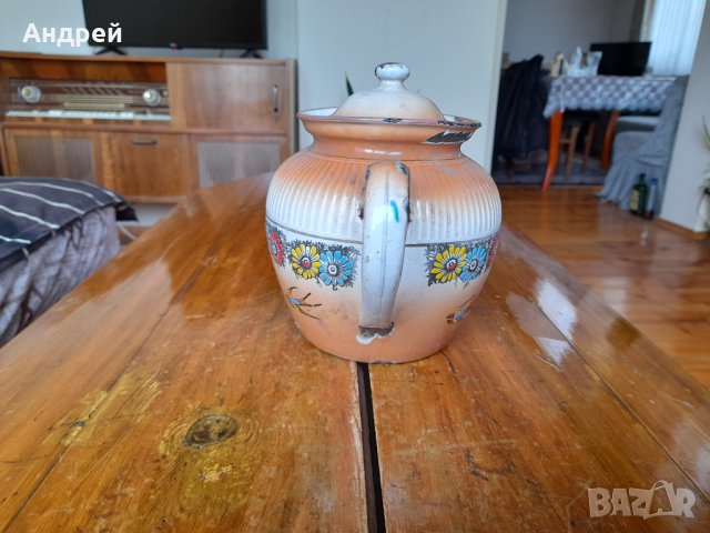 Стар емайлиран чайник #39, снимка 4 - Антикварни и старинни предмети - 36936578