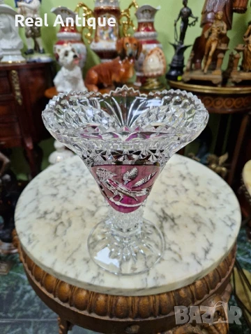 Прекрасна антикварна колекционерска немска кристална ваза , снимка 3 - Вази - 50950943