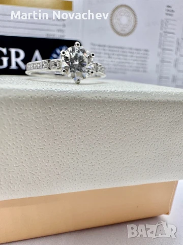 Сребърен пръстен с мойсанит (Диамант) 1 карат, снимка 9 - Пръстени - 50798776