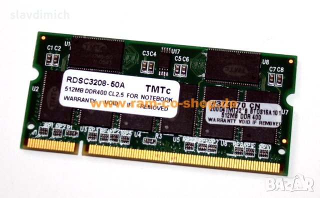 Рам памет RAM за лаптоп Tmt модел rdsc3208-50a-e 512 MB DDR1 400 Mhz честота, снимка 1 - Части за лаптопи - 42758110
