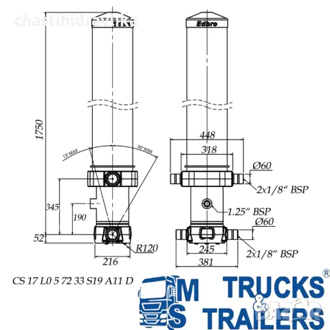 Хидравличен цилиндър EDBRO CS17L057233S19A11D, снимка 2 - Части - 48303619