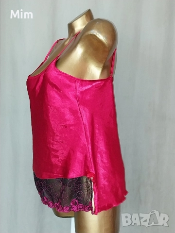 L Червена сатенена къса нощница топ / потник /, снимка 2 - Корсети, бюстиета, топове - 51600378