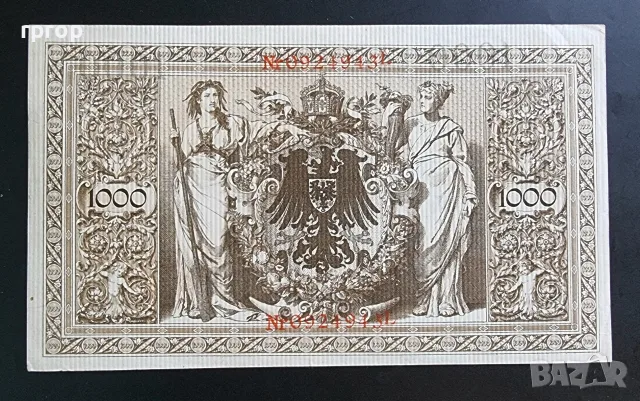 Германия. 1000 марки. 1910 година. Червен печат., снимка 2 - Нумизматика и бонистика - 50206734