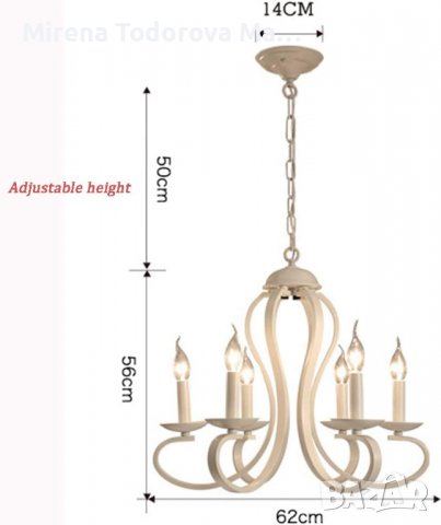 Антична висяща лампа Полилей 6 пламъка Железен свещник Бял Винтидж, снимка 2 - Лампи за таван - 38383669