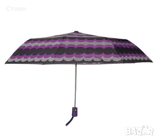 Сгъваем автоматичен черен лилав сив чадър за дъжд на точки 31 см, снимка 2 - Други - 42875364