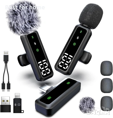 Безжичен микрофон брошка с LED дисплей – Shiny Black, 7 часа батерия, за iPhone (всички модели) и An, снимка 3 - Микрофони - 53211871