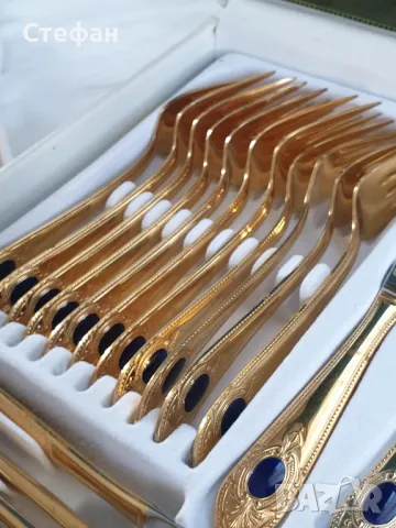 Комплект позлатени прибори, снимка 8 - Антикварни и старинни предмети - 50310371