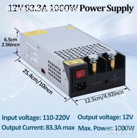 DC 12V 1000W Захранване SMPS 110V/220V AC към 12V DC Макс. 83.4A 1000W Преобразувател, снимка 7 - Друга електроника - 48776353