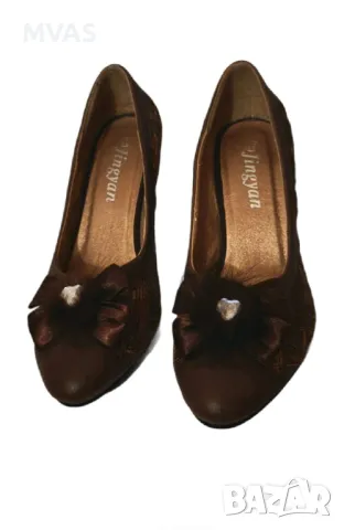 Нови дамски официални кафяви обувки на нисък ток 38 40 размер, снимка 3 - Дамски елегантни обувки - 50376788