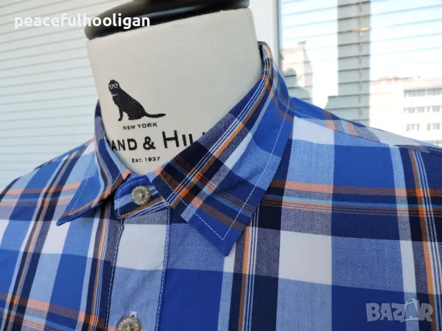 SCHÖFFEL Mens Blue Check Short Sleeve Outdoor Shirt -мъжка памучна риза за туризъм размер L, снимка 4 - Ризи - 50411026