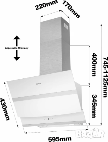CIARRA CBCW6736N Наклонен абсорбатор 60 см 650 м³/ч Клас A++, снимка 8 - Абсорбатори - 53264234