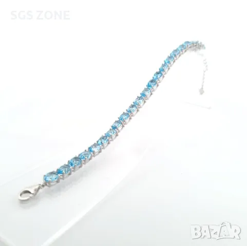 Сребърна Гривна с Изискан Топаз Swiss 💙, снимка 3 - Гривни - 49917388