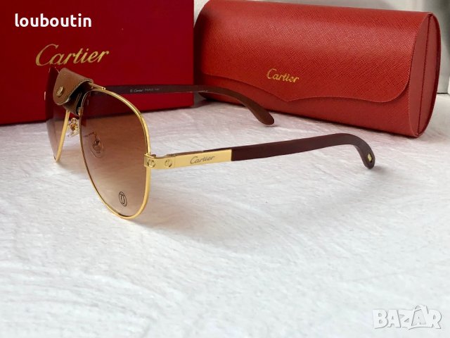 Cartier 2023 мъжки слънчеви очила с кожа и дътвени дръжки , снимка 10 - Слънчеви и диоптрични очила - 42796056