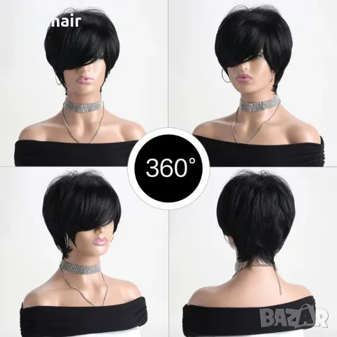 Асиметрична къса черна перука на една страна, снимка 3 - Аксесоари за коса - 50307611