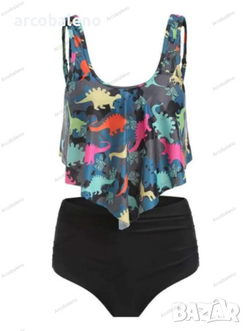 Дамски бански костюм с висока талия и волани, 15цвята, снимка 16 - Бански костюми - 44526077