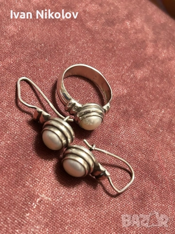 Дамски сребърен комплект с естествени перли, снимка 4 - Бижутерийни комплекти - 52851233