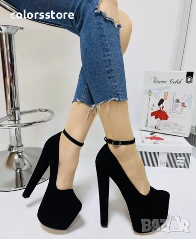 Обувки на ток - черен велур - GS100, снимка 3 - Дамски обувки на ток - 50017119